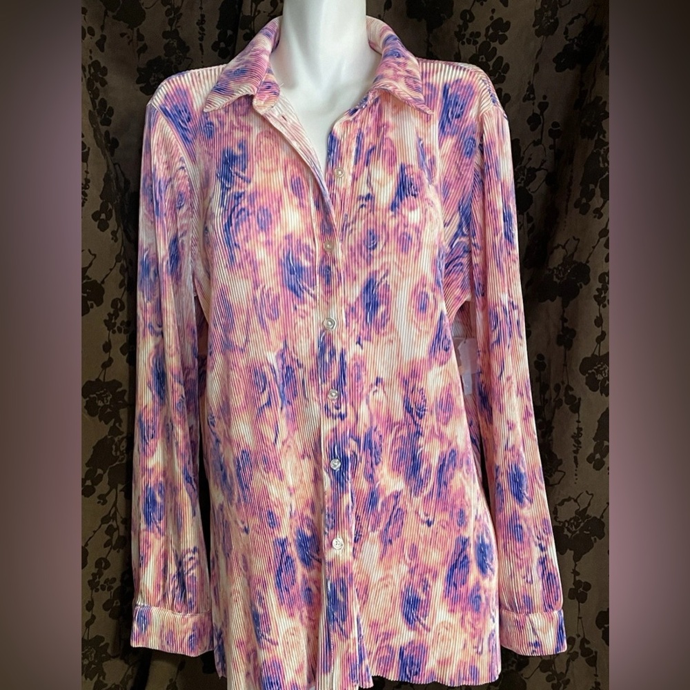 Bar III Multicolor Plisse Blouse